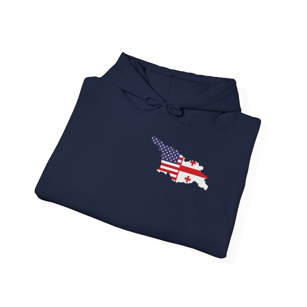 MERAB DVALISHVILI Hoodie – USA &GEORGIA Flag Small Chest + Back Wrestler Belt Design